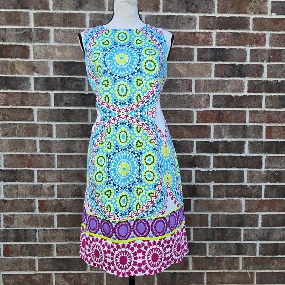 London Style Dresses & Skirts - London Style Colorful Geometric Print Dress Size 12 Sleeveless Midi Summer Dress